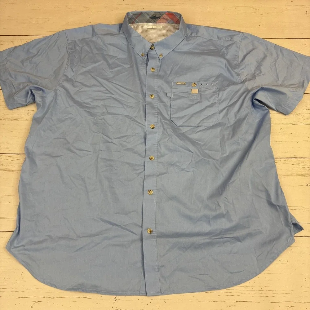 Columbia Polo Shirt Mens 2XL Blue PFG Performance Fishing Short Sleeve - Picture 2 of 11
